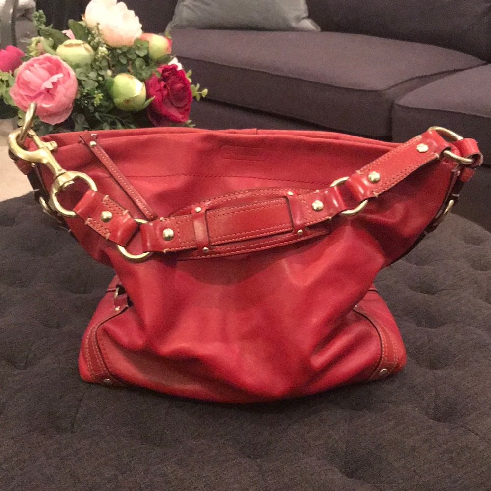 Coach red handbag with gold trim